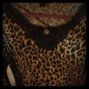 Lace and beaded leopard shirt