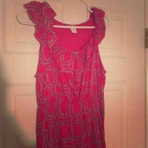 Dress, red with gray Polka dot pattern