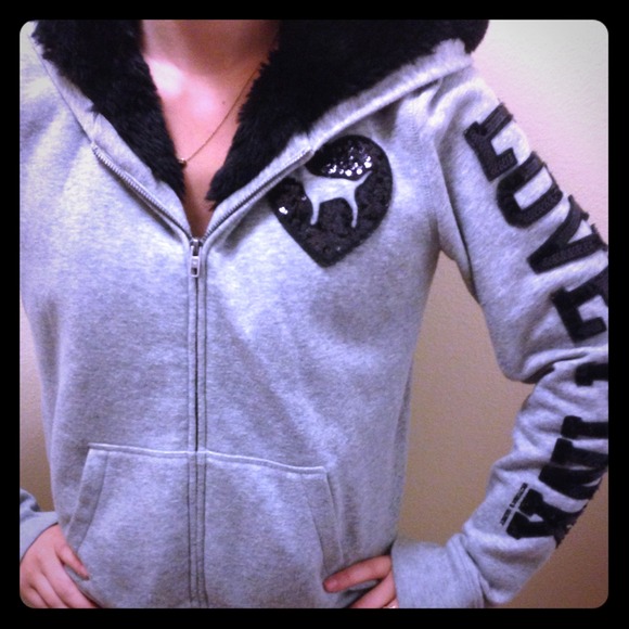 victoria's secret pink fur lined hoodie