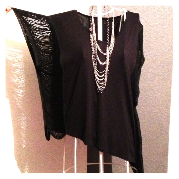 Awesome rocker chic black fringe top! NWOT - Picture 1 of 4