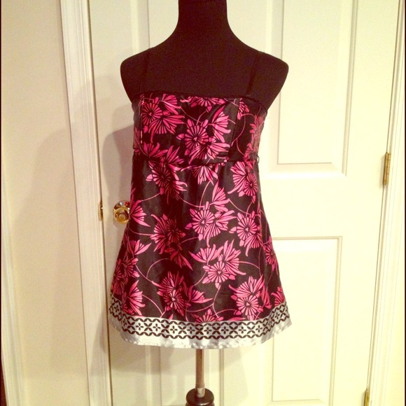 Pink and black flowered spaghetti strap shirt