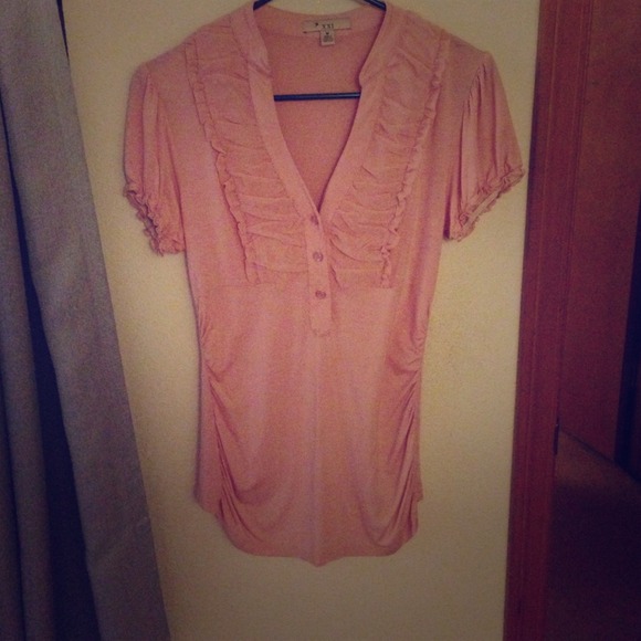Blush peach pink ruched dressy top