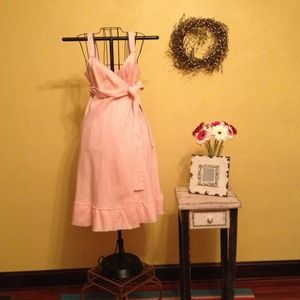 J. Crew 100% linen pink mock wrap around dress.