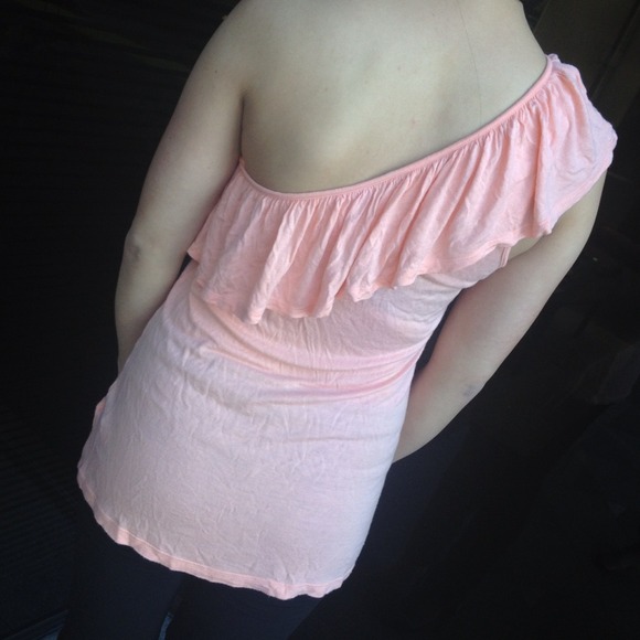 Sold in Bundle: One Shoulder Peach Ruffle Top - Picture 2 of 3