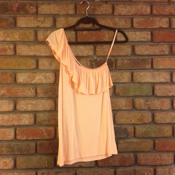 Sold in Bundle: One Shoulder Peach Ruffle Top - Picture 3 of 3