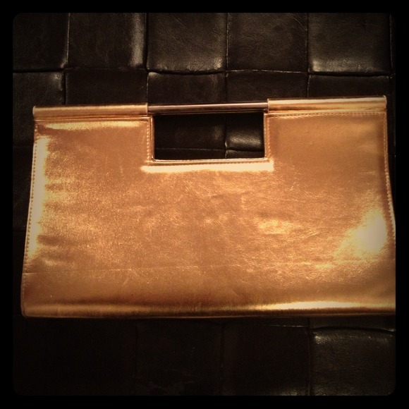 Gold metallic clutch with handle