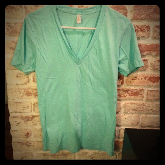 ❌SOLD in bundle❌Aqua color deep v neck tshirt by A