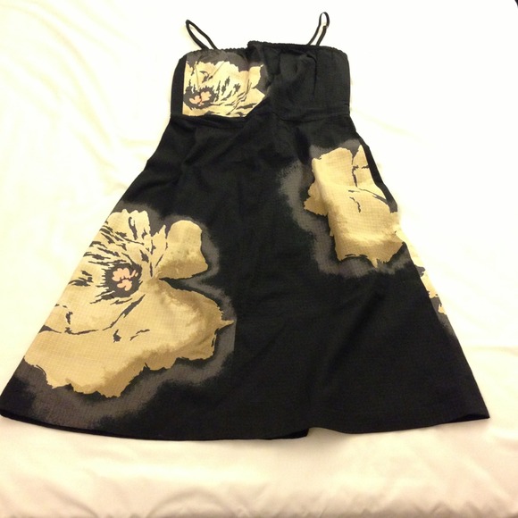 J Crew petite tube dress, black with flowers, 8