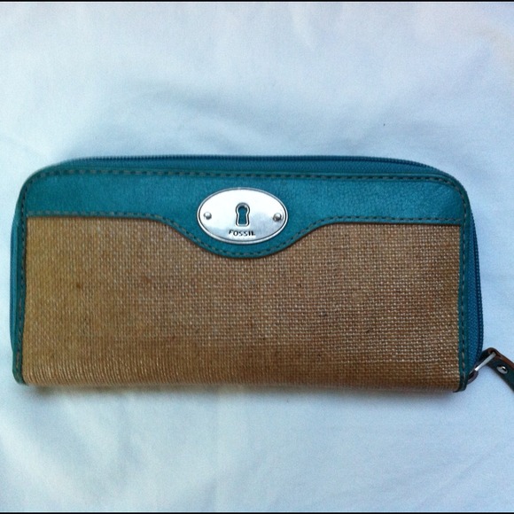 Fossil Wallet Tan & Teal - EUC