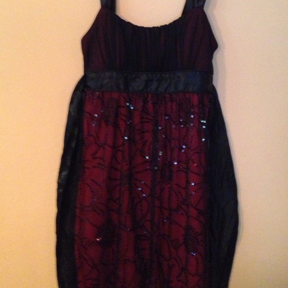 REDUCED! Girls Red Lined Black Lace Dress