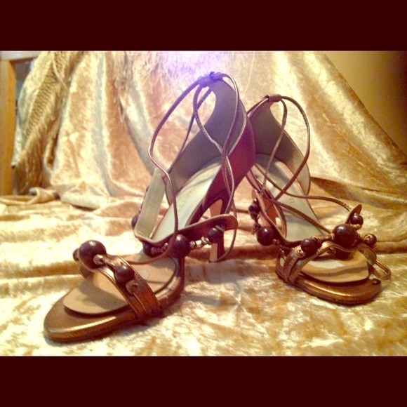 REDUCED! Copper & Brown Beads Strappy Heels