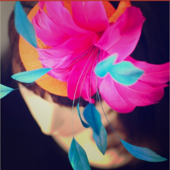 Orange&Pink Feather Flower Cocktail/Hat Fascinator