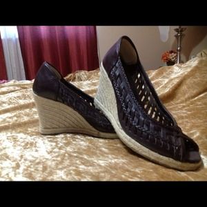 Nine West Brown Leather & Rope Wedges