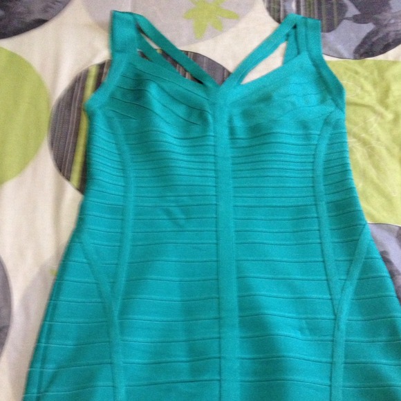 Herve Leger Turquoise Dress. - Picture 2 of 4