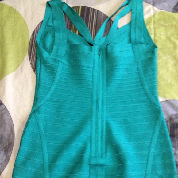 Herve Leger Turquoise Dress. - Picture 3 of 4