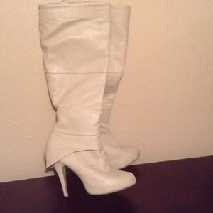 Cream knee high boots