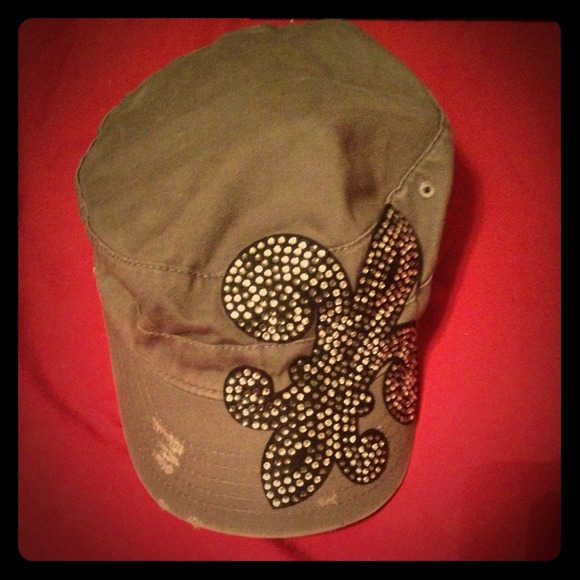 Dark grey hat with rhinestone embellishment