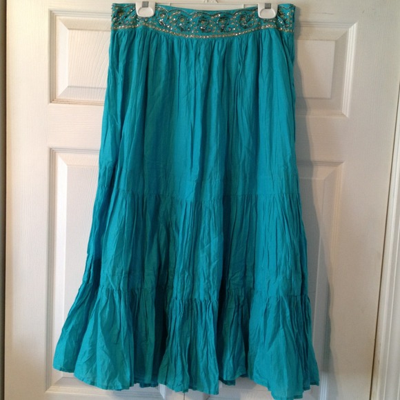 ❌SOLD on eBay❌ Long Blue Broomstick Peasant Skirt