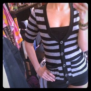 Striped black and gray button up shirt