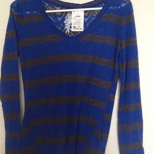 Black/Blue Strip Sheer Top