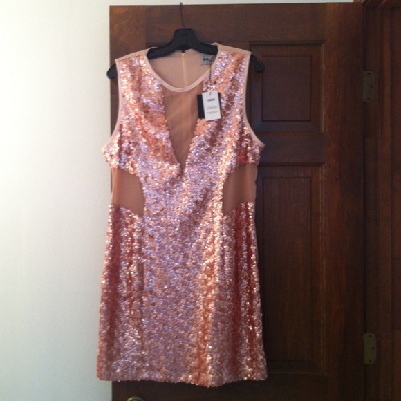 NWT ASOS Sz 14 Pink Cut Out Sequin Dress