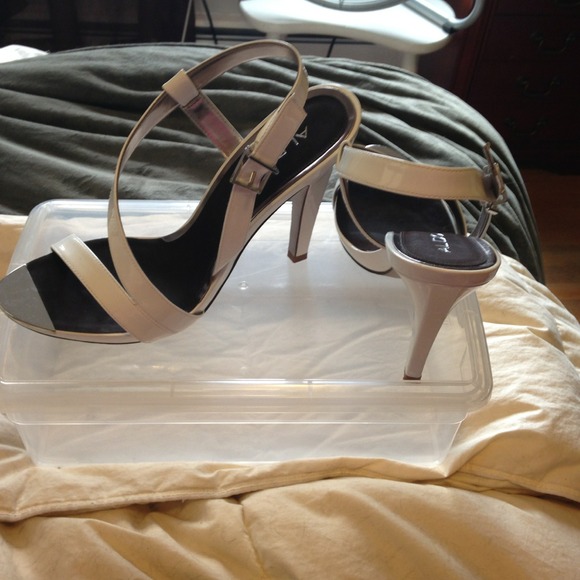 ALDO white patent leather strappy stilettos