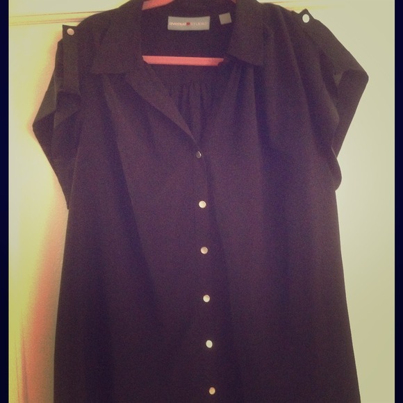 * SOLD * Stylish Long Black Blouse-Plus Size
