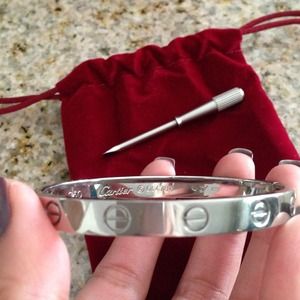 Cartier love screw on silver bangle bracelet