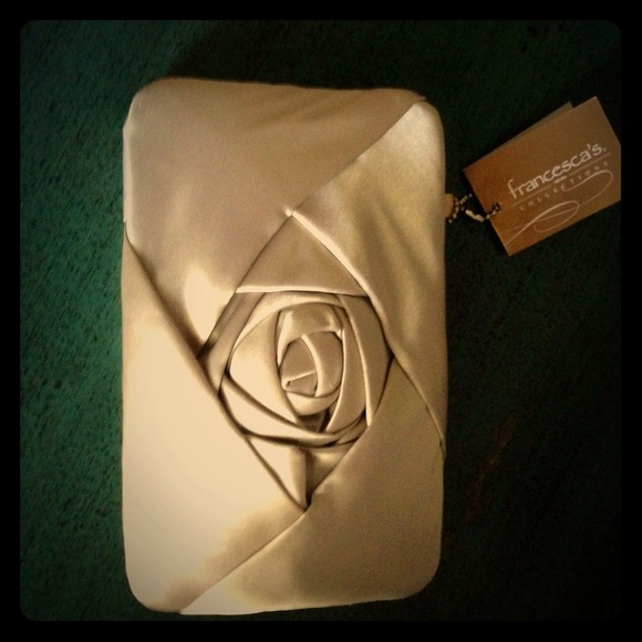 ••SOLD••gold satin rosette clutch••SOLD••