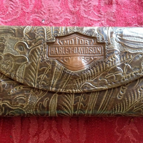Harley-Davidson Women Floral Brown Leather Wallet