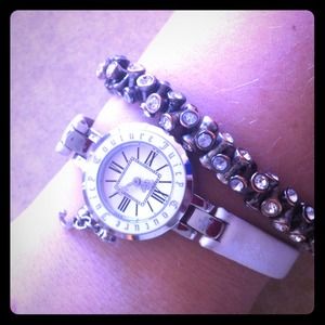 Juicy Couture Silver Watch w/ White Leather Strap
