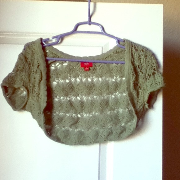 Adorable green crochet shrug cardigan.
