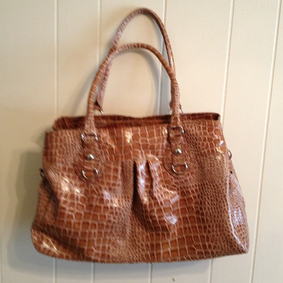 Large tan faux crocodile skin bag