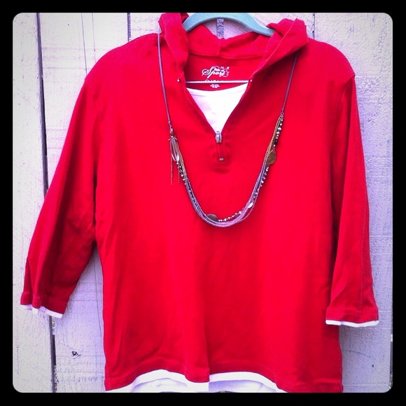 SOLD -- Red top w/ hood & white trim -- bundled