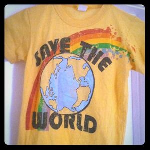 "Save the World" tee in yellow size SM