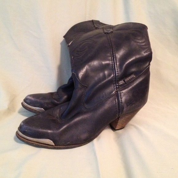 Black cowboy boots with silver toe detail!!