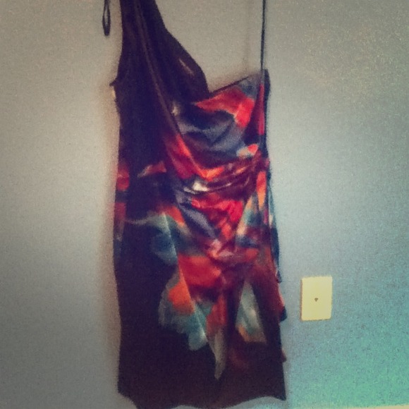 One shoulder silk multicolored dress