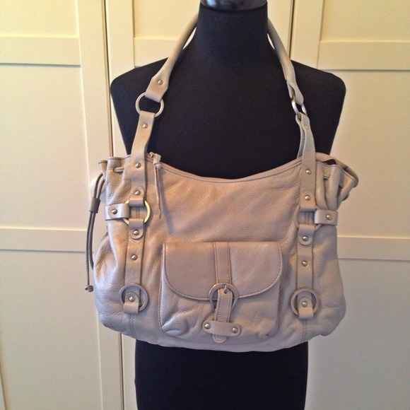 Michael Designs leather bag in light grey.