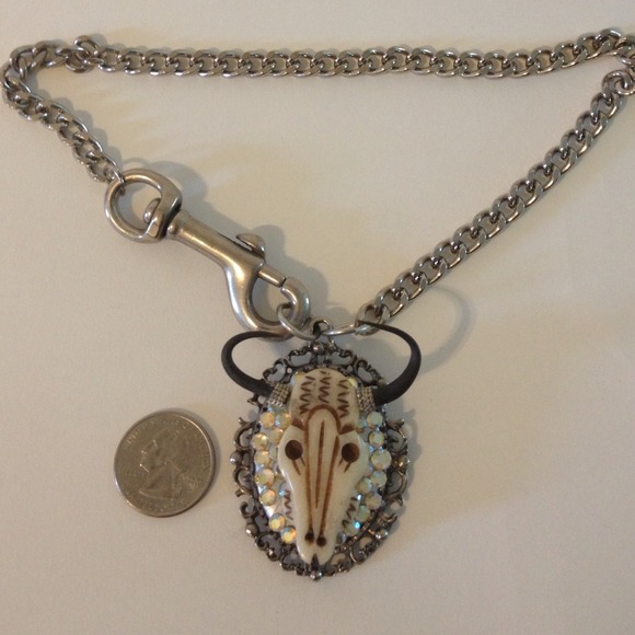 Rhinestone & cow skull charm cameo style necklace