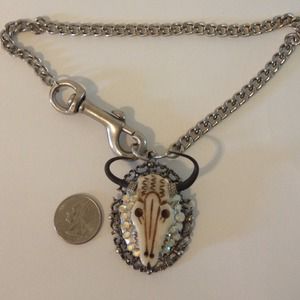 Rhinestone & cow skull charm cameo style necklace