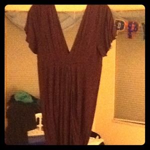 Purple slinky deep v, short dress