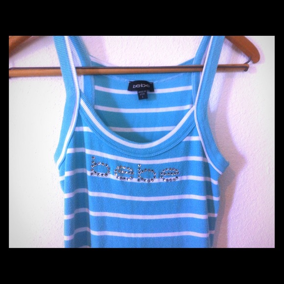 Bebe turquoise and white stripe top
