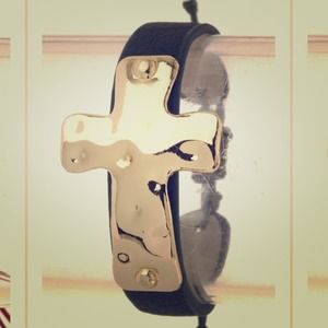 Metal Cross with Faux Leather & String Bracelet