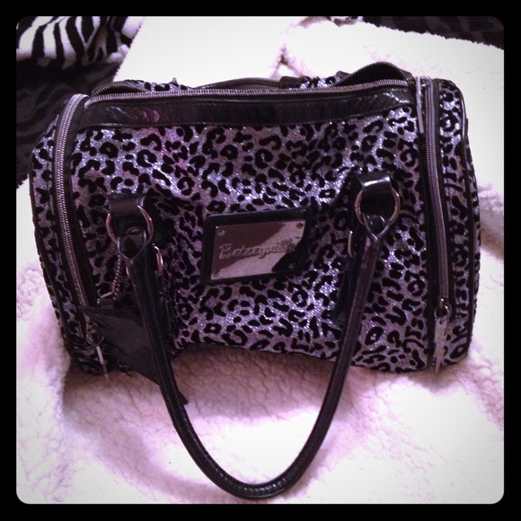 Betsey Johnson black cheetah and guess purse