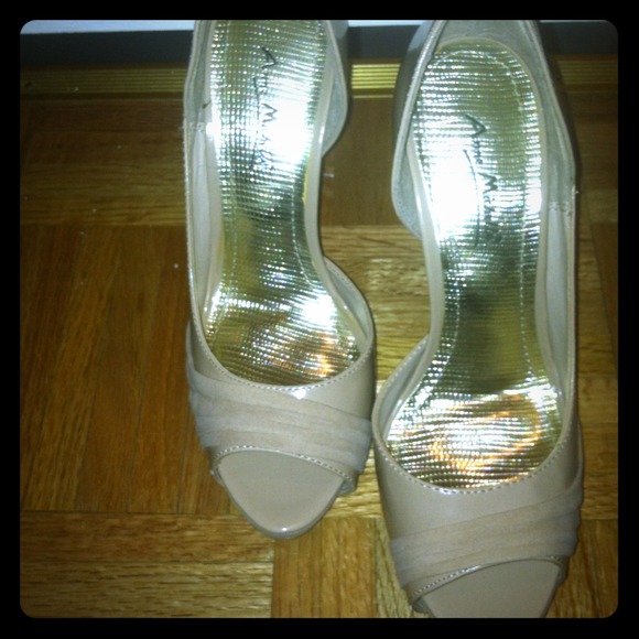Beige peep toe heels