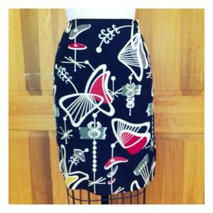 Black Retro print bark cloth skirt