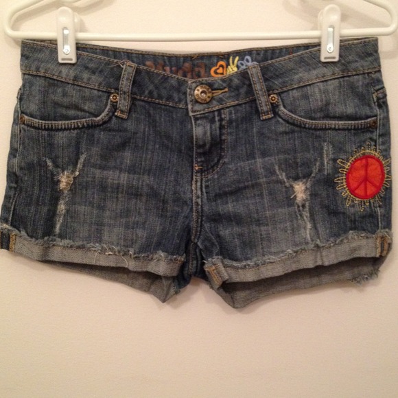 Mudd shorts, distressed with peace sign badge