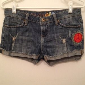 Mudd shorts, distressed with peace sign badge