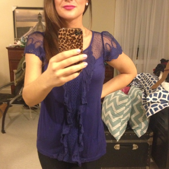 ❌SOLD❌Blue Lace sleeve top