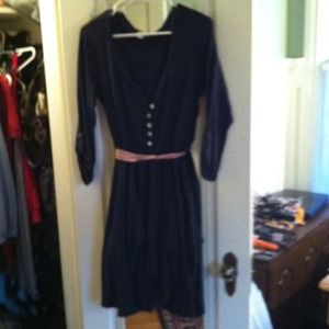 Dark navy asymmetrical dress with pale pink bow